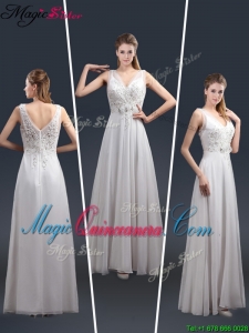 2016 Affordable Empire V Neck Beading Dama Dresses