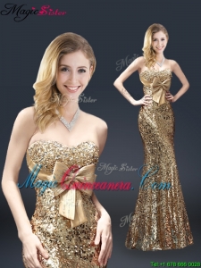 Fall Column Sequins Cheap Mother of the Bride Dresses with Bowknot in Gold
