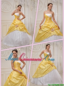 Modest Ball Gown Strapless Quinceanera Dresses in Yellow