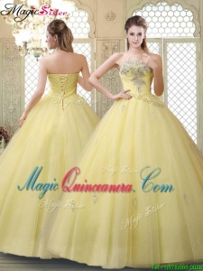 Romantic Strapless Quinceanera Dresses with Appliques and Beading for Fall