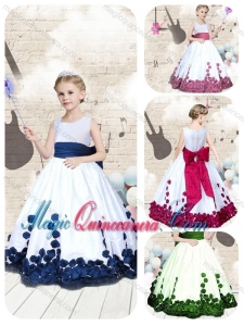 Hot Sale Scoop Long Little Girl Pageant Dresses with Bowknot