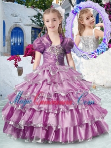 2016 Romantic Straps Little Girl Pageant Dresses with Ruffled Layers and Appliques