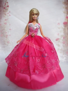 Popular Red Sweetheart Lace Party Clothes Fashion Dress for Noble Barbie