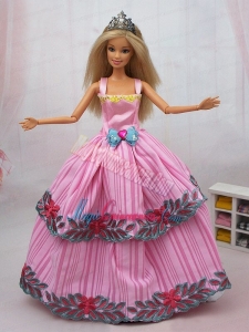 Popular Colorful Dress With Appliques and Bowknot Party Clothes Fashion Dress for Noble Barbie