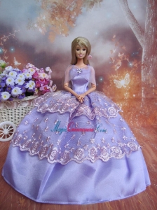 Handmade Dresses Lilac Lace Fashion Party Clothes Gown Skirt For Barbie Doll