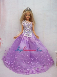 New Beautiful Princess Lilac Lace Handmade Party Clothes Fashion Dress for Noble Barbie