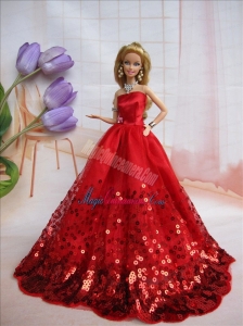 Popular Strapless Red Accents and Sequins Made To Fit The Barbie Doll