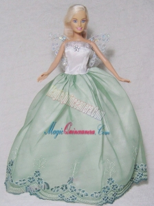 Apple Green and White Gown With Embroidery For Barbie Doll