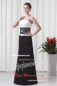 Column Straps Floor-length Lace Black and White Mother Dress