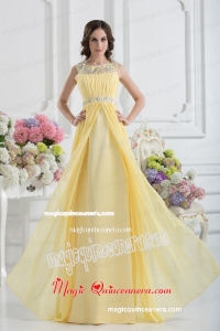 Empire Scoop Beading Ruching Light Yellow Mother Dress