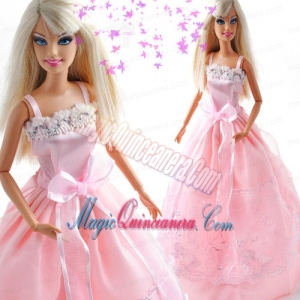 Bowknot Embroidery Princess Pink Barbie Doll Dress