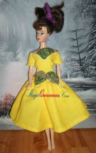 Bowknot Yellow Short Princess Party Clothes Barbie Doll Dress