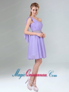 2015 Sassy Beaded and Ruched Short Dama Dress in Lavender