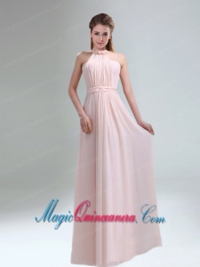 Romantic 2015 High Neck Chiffon Light Pink Dama Dress