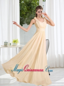 2015 Modest V Neck Empire Ruching Dama Dress