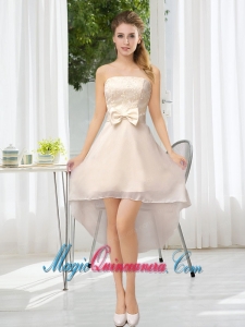 Luxurious Strapless A Line Dama Dress with Belt and Lace