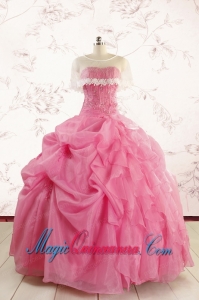 Perfect Rose Pink Quinceanera Gowns with Pick Ups for 2015