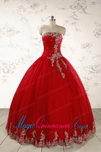 Elegant Red Strapless Quinceanera Dresses for 2015