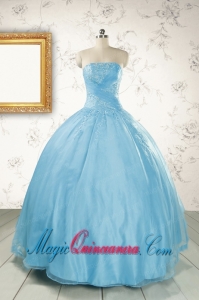 2015 Discount Strapless Beading Quinceanera Dress in Baby Blue