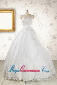 2015 Puffy Appliques Quinceanera Dress in White