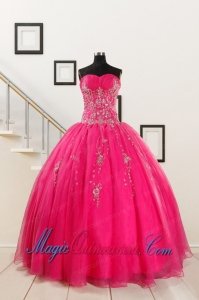 2015 Pretty Sweetheart Hot Pink Quinceanera Dresses with Beading