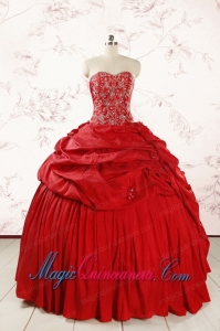 2015 Red Affordable Sweetheart Beading Quinceanera Dresses