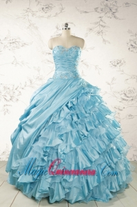 Fashionable Beading Aqua Blue Quinceanera Dresses for 2015