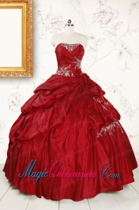 Wine Red Appliques Sweetheart 2015 Quinceanera Dress