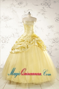 Yellow Sweetheart Ball Gown Quinceanera Dress for 2015