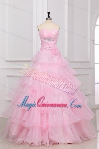 Baby Pink Sweetheart Quinceanera Dress with Beading and Ruffles Layered