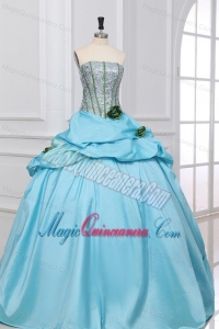 Light Blue Strapless Sequins and Taffeta Flowers Quinceanera Dress