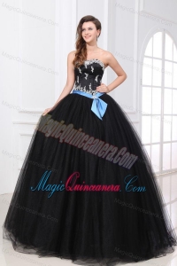 Black Sweetheart Appliques Organza Quinceanera Dress for 2014 Spring