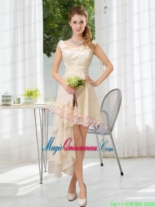 Scoop Lace High Low Short Sleeves Mother of the Bride Dresses