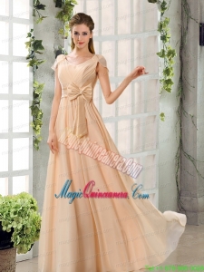 Scoop Ruching Cap Sleeves Chiffon Mother Dresses in Champagne