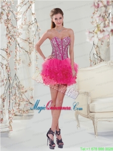 Trendy Beading and Ruffles Hot Pink Mother of the Bride Dresses for 2015