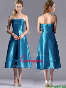 2016 Luxurious A Line Strapless Tea Length Dama Dress in Teal