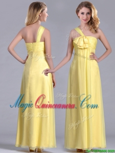 Exclusive One Shoulder Chiffon Yellow Dama Dress in Ankle Length