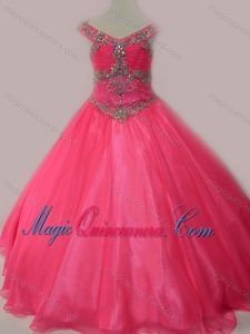 Cute Beaded Bodice Zipper Up Little Girl Pageant Dress in Hot Pink