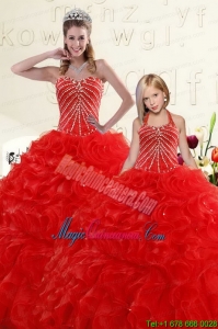 Popular Beading and Ruffles Red Princesita Dress for 2015