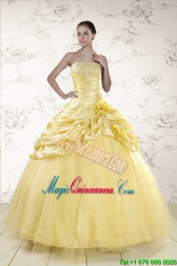 Cheap Yellow Sweetheart Ball Gown Quinceanera Dresses for 2015