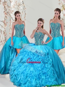 Detachable and Fashion Aqua Blue Sweet 15 Dresses with Beading and Ruffles for 2015