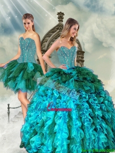 Detachable and Fashion Multi Color Beading and Ruffles Sweet 15 Dresses for 2015