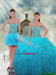 2015 Spring Luxurious Beading and Ruffles Turquoise Dresses For Quince