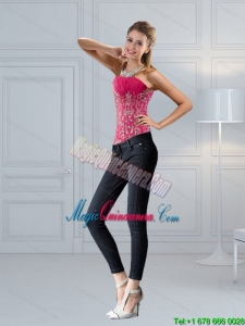 Perfect Hot Pink Sweetheart Corset with Embroidery and Beading