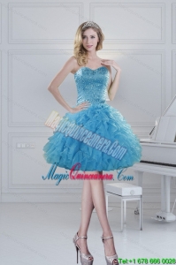 2015 New Arrival Ball Gown Baby Blue Beading Dama Dresses for Spring