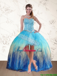 2015 Baby Blue Sweetheart Multi Color Dama Dress with Ruffles and Beading