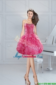 2015 Gorgeous Pink Sweetheart Dama Dresses with Beading and Ruffles