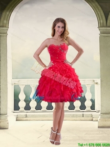 2015 Modest Strapless Red 2015 Dama Dresses with Ruffles and Beading