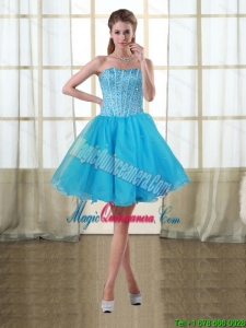 2015 Puffy Baby Blue Sweetheart Short Dama Dresses with Beading