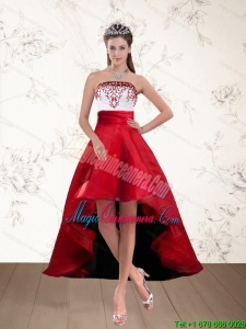 Afforable White And Wine Red High Low Strapless Dama Dresses with Embroidery